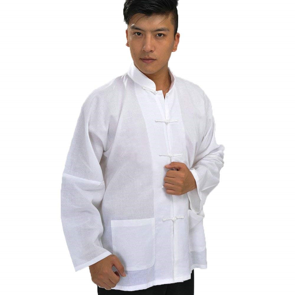 ZooBoo Mens Long Sleeve Kung Fu Tai Chi Shirt White XXL